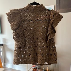 Crochet Top with Ruffle Sleeves